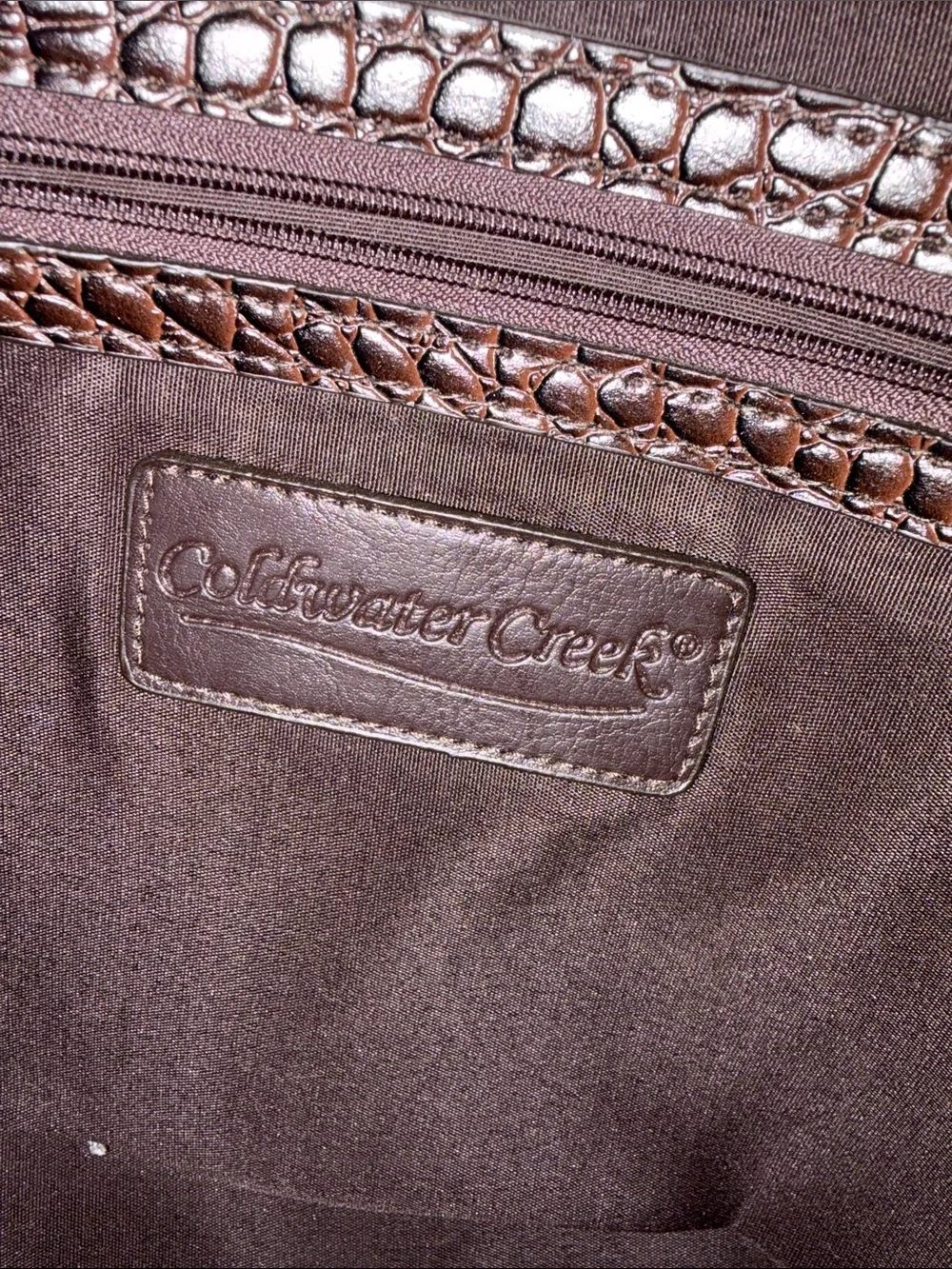 Coldwater Creek Brown Croc-Trim Tote Interior